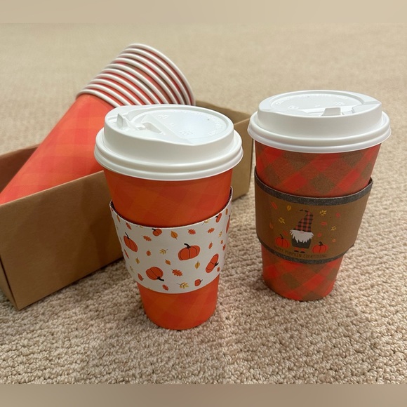 Designer Paper Coffee Cups with Sleeves - 12 count - Picture 1 of 3